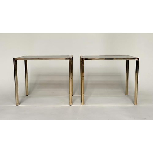 124 - LAMP TABLES, a pair, rectangular gilt metal frames with sepia glass tops, 52cm x 38cm D x 42cm H. (2... 