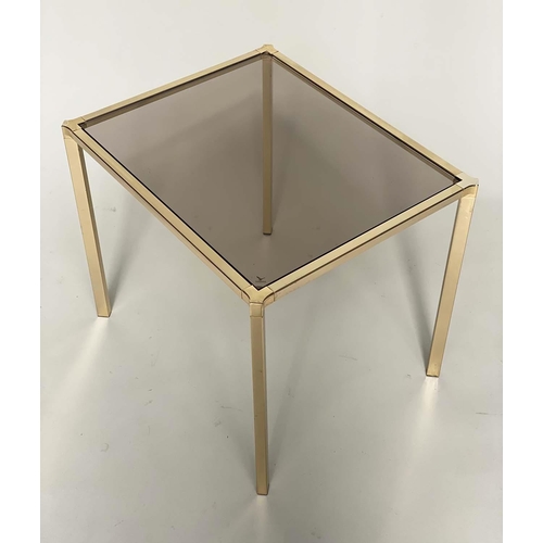 124 - LAMP TABLES, a pair, rectangular gilt metal frames with sepia glass tops, 52cm x 38cm D x 42cm H. (2... 