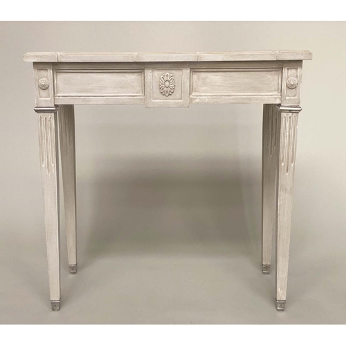 127 - CONSOLE TABLE, French Louis XVI style grey painted with fluted supports and rosette frieze, 80cm x 4... 