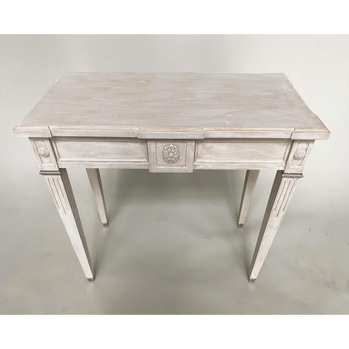 127 - CONSOLE TABLE, French Louis XVI style grey painted with fluted supports and rosette frieze, 80cm x 4... 