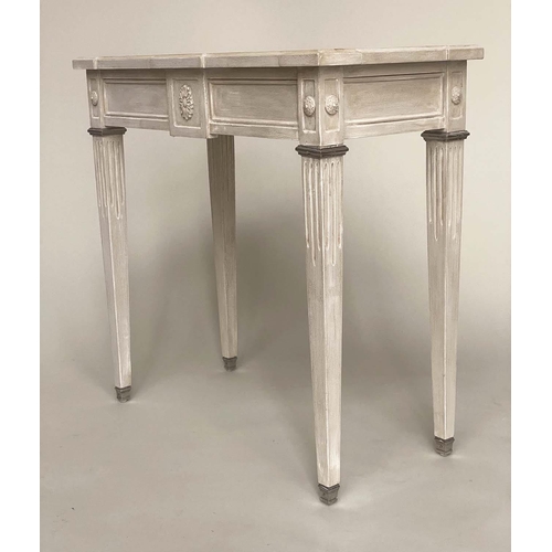 127 - CONSOLE TABLE, French Louis XVI style grey painted with fluted supports and rosette frieze, 80cm x 4... 