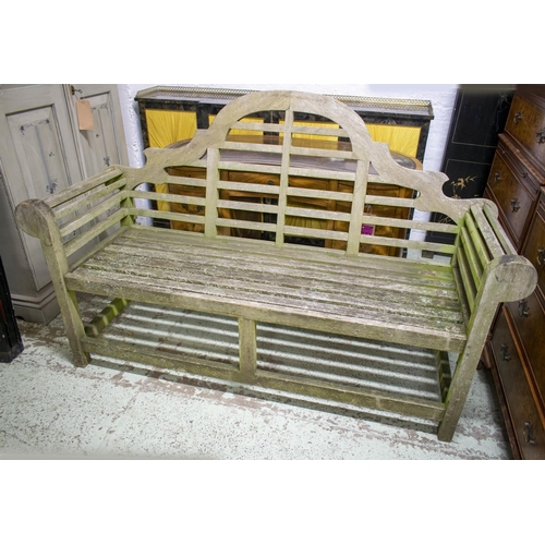 257 - LUTYENS STYLE GARDEN BENCH, 103cm H x 166cm W