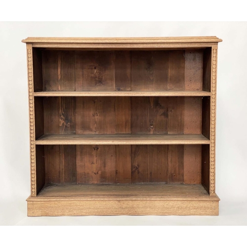 259 - OPEN BOOKCASE, late 19th century/early 20th century oak with two shelves and plinth, 112cm W x 102cm... 