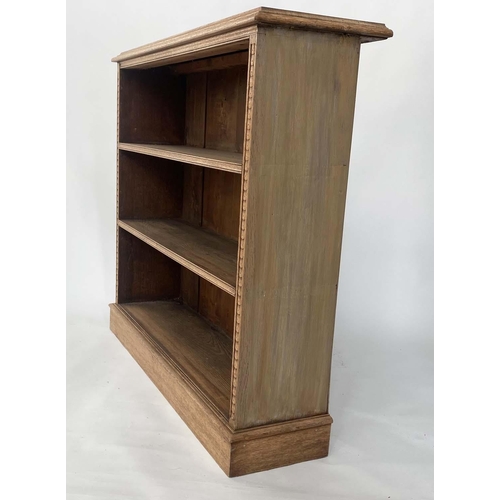 259 - OPEN BOOKCASE, late 19th century/early 20th century oak with two shelves and plinth, 112cm W x 102cm... 