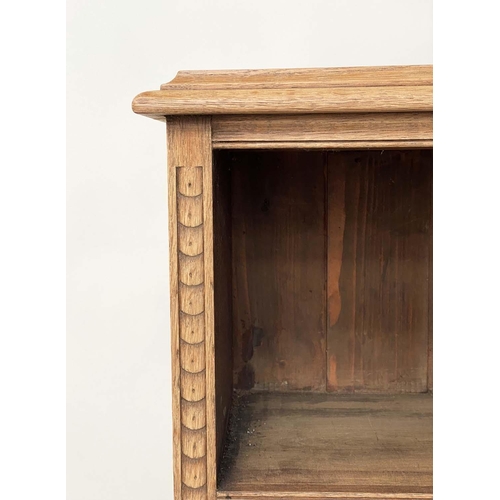 259 - OPEN BOOKCASE, late 19th century/early 20th century oak with two shelves and plinth, 112cm W x 102cm... 