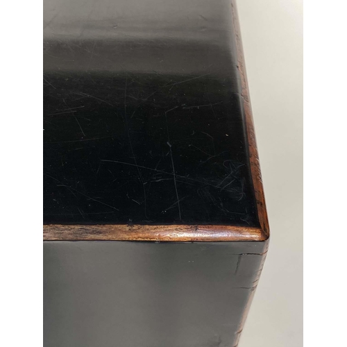 260 - TRUNK, black lacquered Chinese with silvered metal mounts and rising lid, 50cm x 50cm x 60cm H.