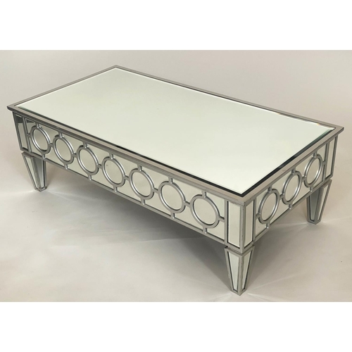 261 - LOW TABLE, silvered wood and glazed with bevelled mirror throughout and tapering supports, 117cm x 6... 