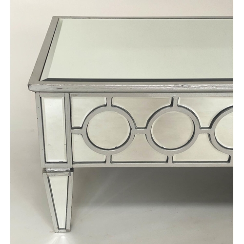 261 - LOW TABLE, silvered wood and glazed with bevelled mirror throughout and tapering supports, 117cm x 6... 