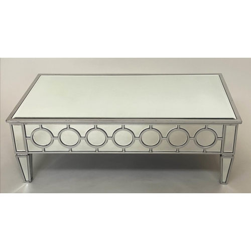 261 - LOW TABLE, silvered wood and glazed with bevelled mirror throughout and tapering supports, 117cm x 6... 