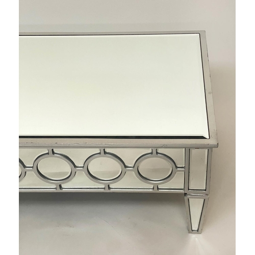 261 - LOW TABLE, silvered wood and glazed with bevelled mirror throughout and tapering supports, 117cm x 6... 