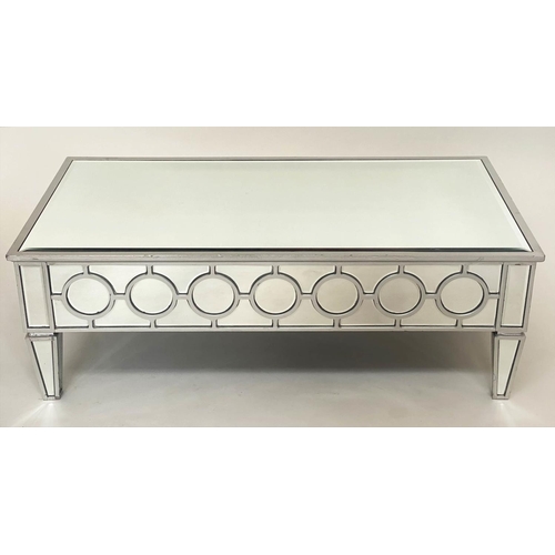 261 - LOW TABLE, silvered wood and glazed with bevelled mirror throughout and tapering supports, 117cm x 6... 