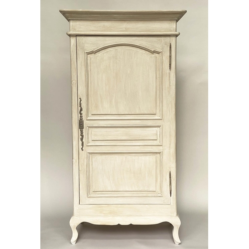 266 - ARMOIRE, French Provincial style, grey painted with shaped panelled door enclosing hanging, 200cm H ... 