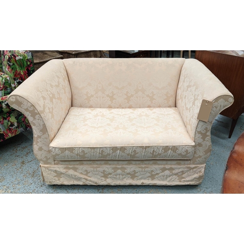 276 - SOFA, 142cm W country house style, damask upholstery.