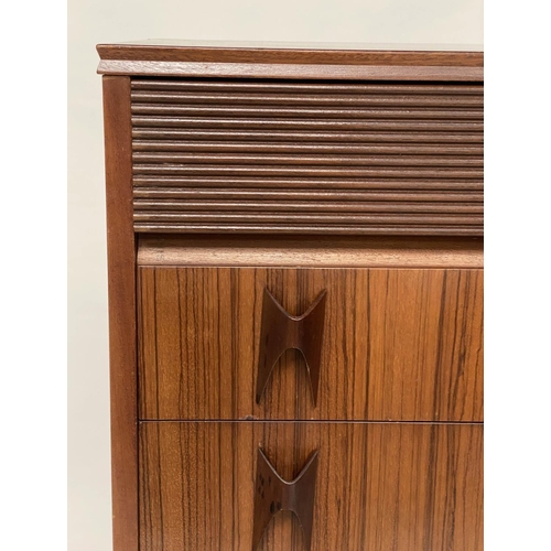 282 - TALL CHEST, 62cm W x 132cm H x 45cm D, 1970's teak, with reeded frieze drawer above six further draw... 