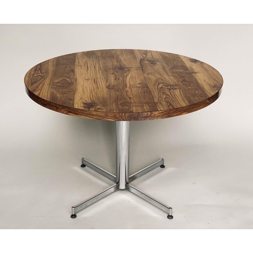 284 - DINING TABLE, Danish manner, teak style laminated, with chrome four star support, 101cm diam. x 72cm... 