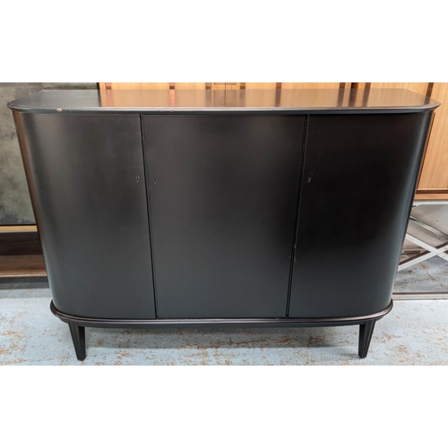 301 - CABINET, vintage 20th century later ebonised, three lockable compartments, 163cm x 46cm x 118cm.