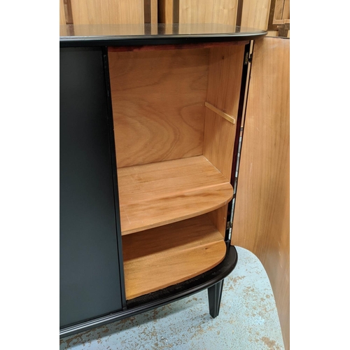 301 - CABINET, vintage 20th century later ebonised, three lockable compartments, 163cm x 46cm x 118cm.