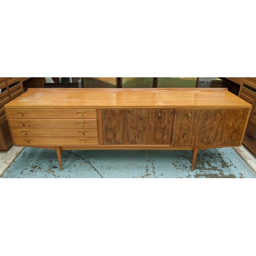 302 - SIDEBOARD, vintage 20th century, with cabinet to one side, and four drawers to other, 228.5cm x 50.5... 