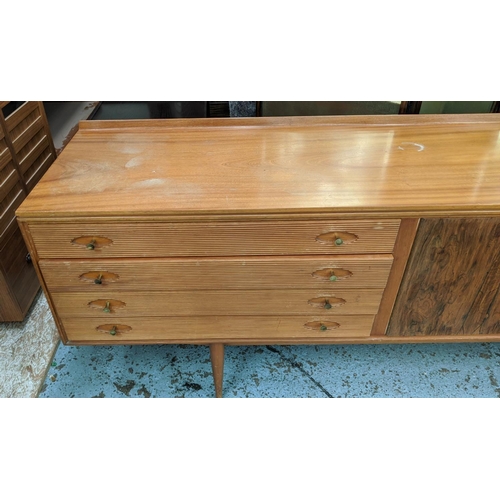 302 - SIDEBOARD, vintage 20th century, with cabinet to one side, and four drawers to other, 228.5cm x 50.5... 