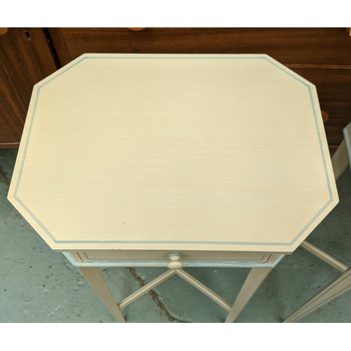 393 - SIDE TABLES, a pair, painted finish, each with one drawer, 33.5cm x 25.5cm x 64.5cm. (2)