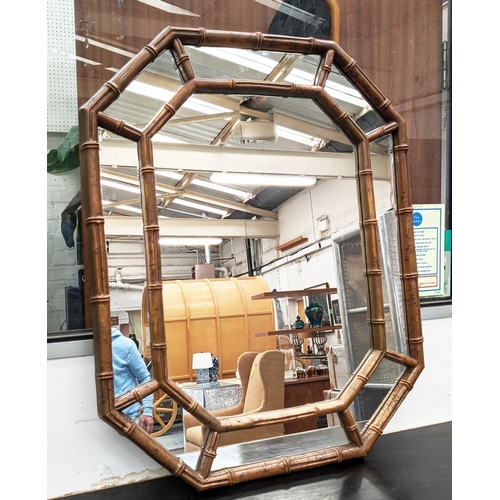 394 - WALL MIRROR, faux bamboo frame, 80cm x 64cm.