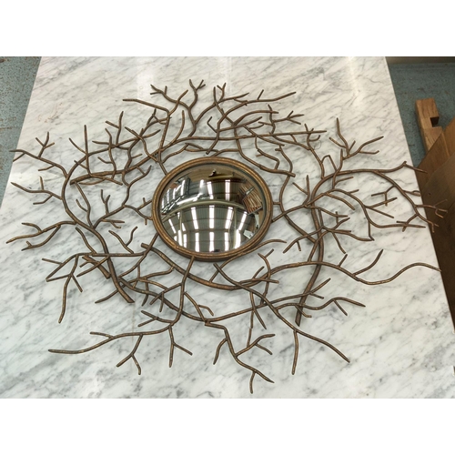 400 - CONVEX WALL MIRROR, tree branch frame design, 88cm x 120cm.