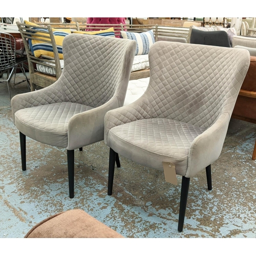 403 - ARMCHAIRS, a pair, 60cm W, 1960's Danish style, grey fabric upholstered. (2)