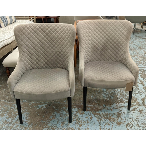 403 - ARMCHAIRS, a pair, 60cm W, 1960's Danish style, grey fabric upholstered. (2)