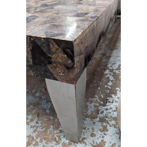 407 - LOW TABLE, segmented faux marble design hardwood legs, two painted silver 36cm H x 160cm W x 80cm D.