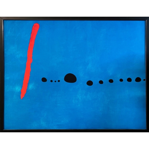 55 - JOAN MIRO, 'Blue Textiles', Giclee on Textile, 74cm x 95cm, framed.