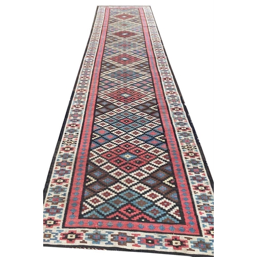 91 - ANTIQUE KURDISH RUNNER, 360cm x 90cm.