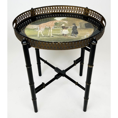 145 - GOLFAR & HUGHES TRAY TABLE, handpainted scene depicting The Nubian Giraffe by Jacques-Laurent Agasse... 