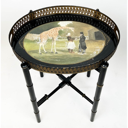 145 - GOLFAR & HUGHES TRAY TABLE, handpainted scene depicting The Nubian Giraffe by Jacques-Laurent Agasse... 