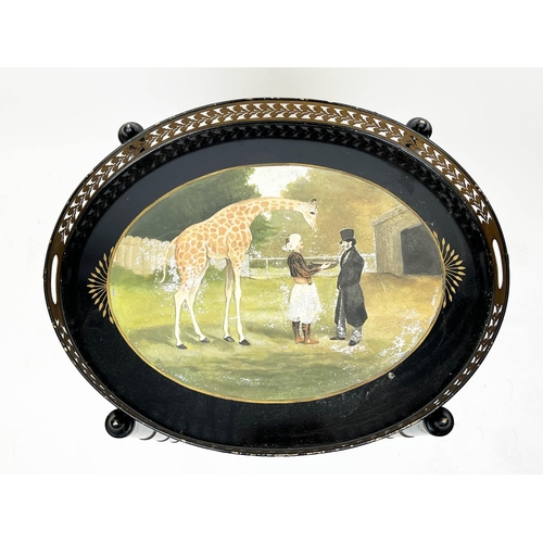 145 - GOLFAR & HUGHES TRAY TABLE, handpainted scene depicting The Nubian Giraffe by Jacques-Laurent Agasse... 