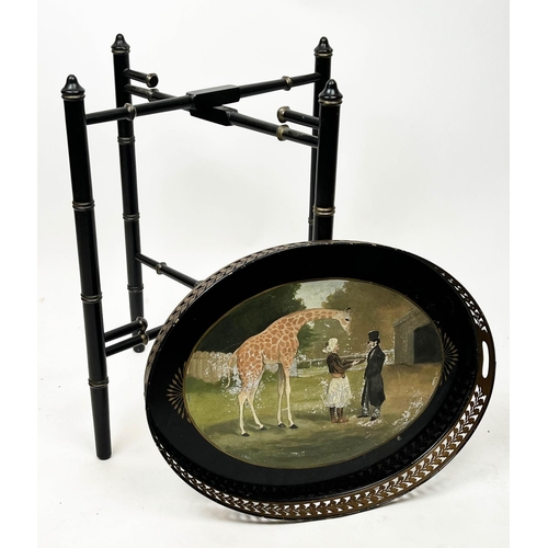 145 - GOLFAR & HUGHES TRAY TABLE, handpainted scene depicting The Nubian Giraffe by Jacques-Laurent Agasse... 