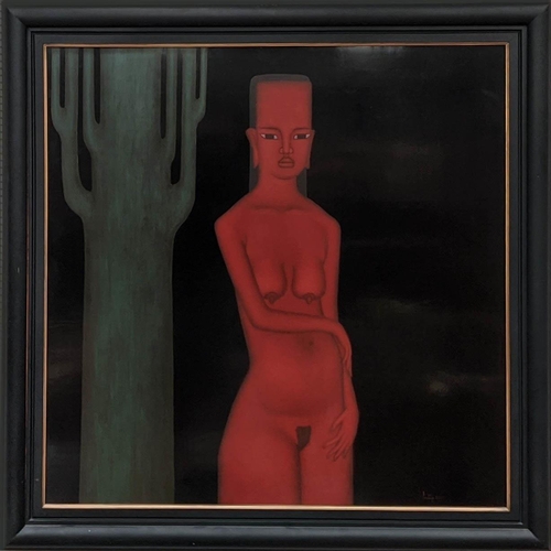 75 - TRUONG LUONG (B.1957), 'Nude figure study', lacquer on board, 120cm x 120cm, signed and dated, frame... 