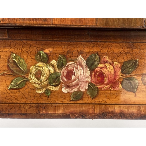 157 - SATINWOOD CARD TABLE, George III with painted D foldover baize lined top having central medallion an... 