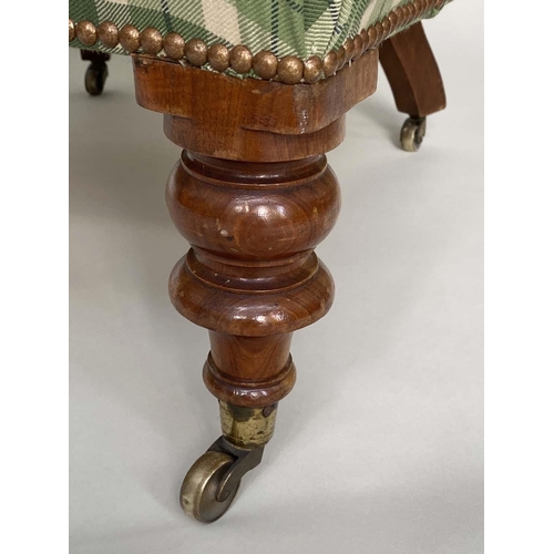 167 - ARMCHAIRS, a pair, Victorian walnut with green check/tartan upholstery, deep button back scroll arms... 