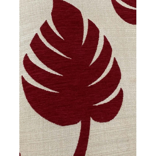 169 - CENTRE STOOL, square with burgundy/cream pine cone linen fabric upholstery and bun supports, 80cm x ... 