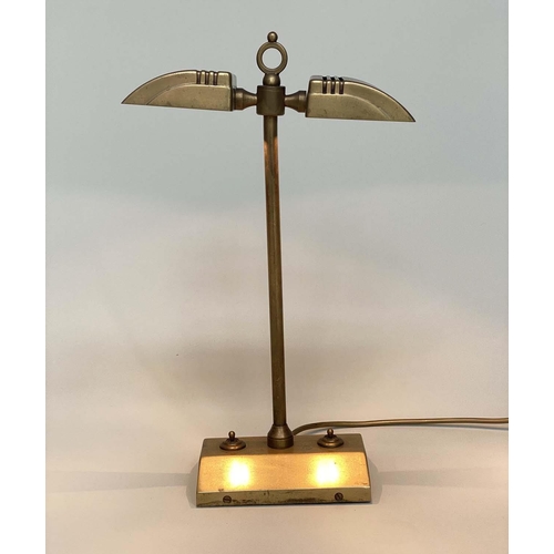 172 - BANKERS/STUDY TABLE LAMP BY BESSELINK AND JONES, gilt lacquered bronze with opposing lidded lamps on... 