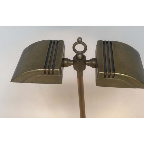 172 - BANKERS/STUDY TABLE LAMP BY BESSELINK AND JONES, gilt lacquered bronze with opposing lidded lamps on... 