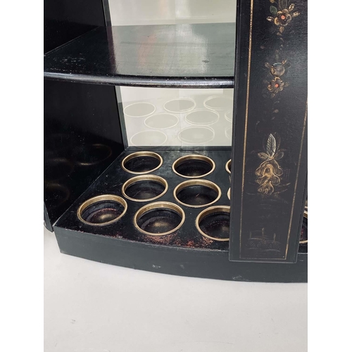 174 - CHINOISERIE BAR, 1930s black lacquered and polychrome gilt decorated with two parts of panelled door... 