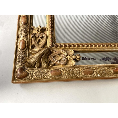 175 - OVERMANTEL, 19th century Venetian giltwood and gesso moulded of arched form with etched marginal mir... 