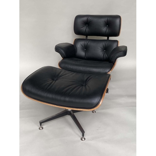 356 - AFTER CHARLES AND RAY EAMES LOUNGE CHAIR AND OTTOMAN, 86cm W. (2)