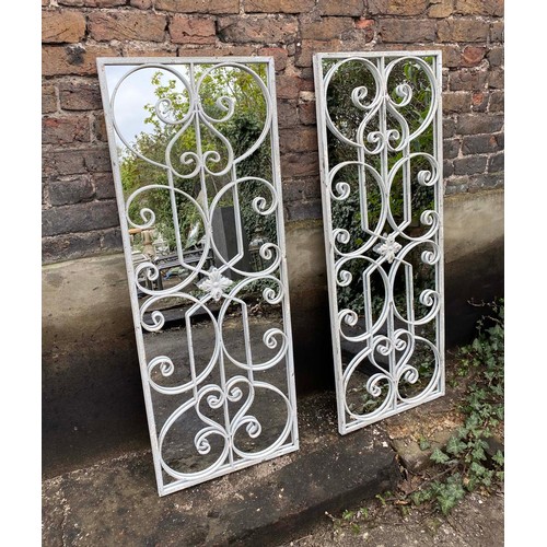 502 - ARCHITECTURAL WALL MIRRORS, pair, Italian style, aged white painted metal frames, overlaid glazing b... 