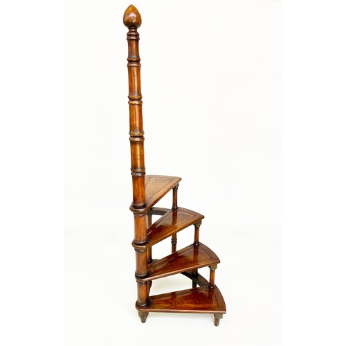 170 - LIBRARY STEPS, a set George III style mahogany with four tooled leather trimmed spiral steps, 1534cm... 