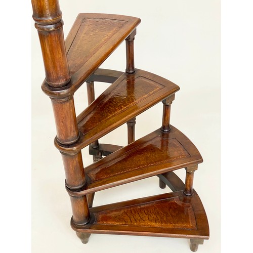 170 - LIBRARY STEPS, a set George III style mahogany with four tooled leather trimmed spiral steps, 1534cm... 