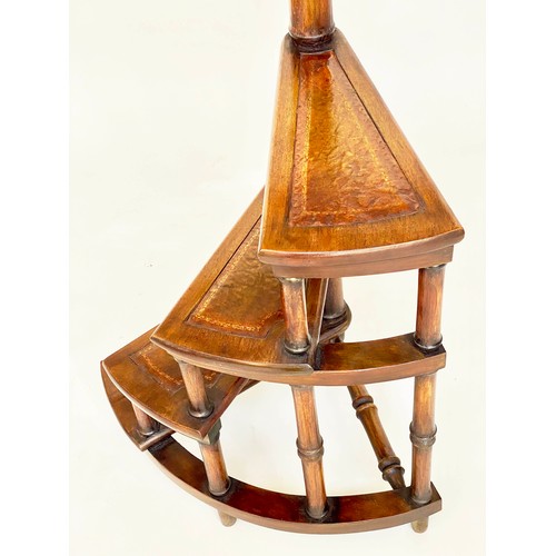 170 - LIBRARY STEPS, a set George III style mahogany with four tooled leather trimmed spiral steps, 1534cm... 