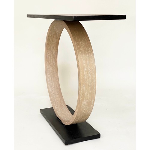 361 - OKA MAGICUS CONSOLE TABLE, ebonised and limed oak, 100cm W x 30cm D x 80cm H.