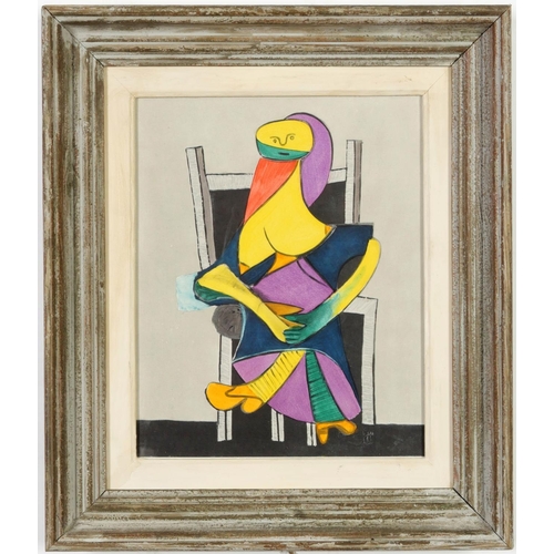 68 - PABLO PICASSO, Donna Seduta, rare pochoir 1955, limited edition 200, suite Venti Pochoir, Milan, vin... 